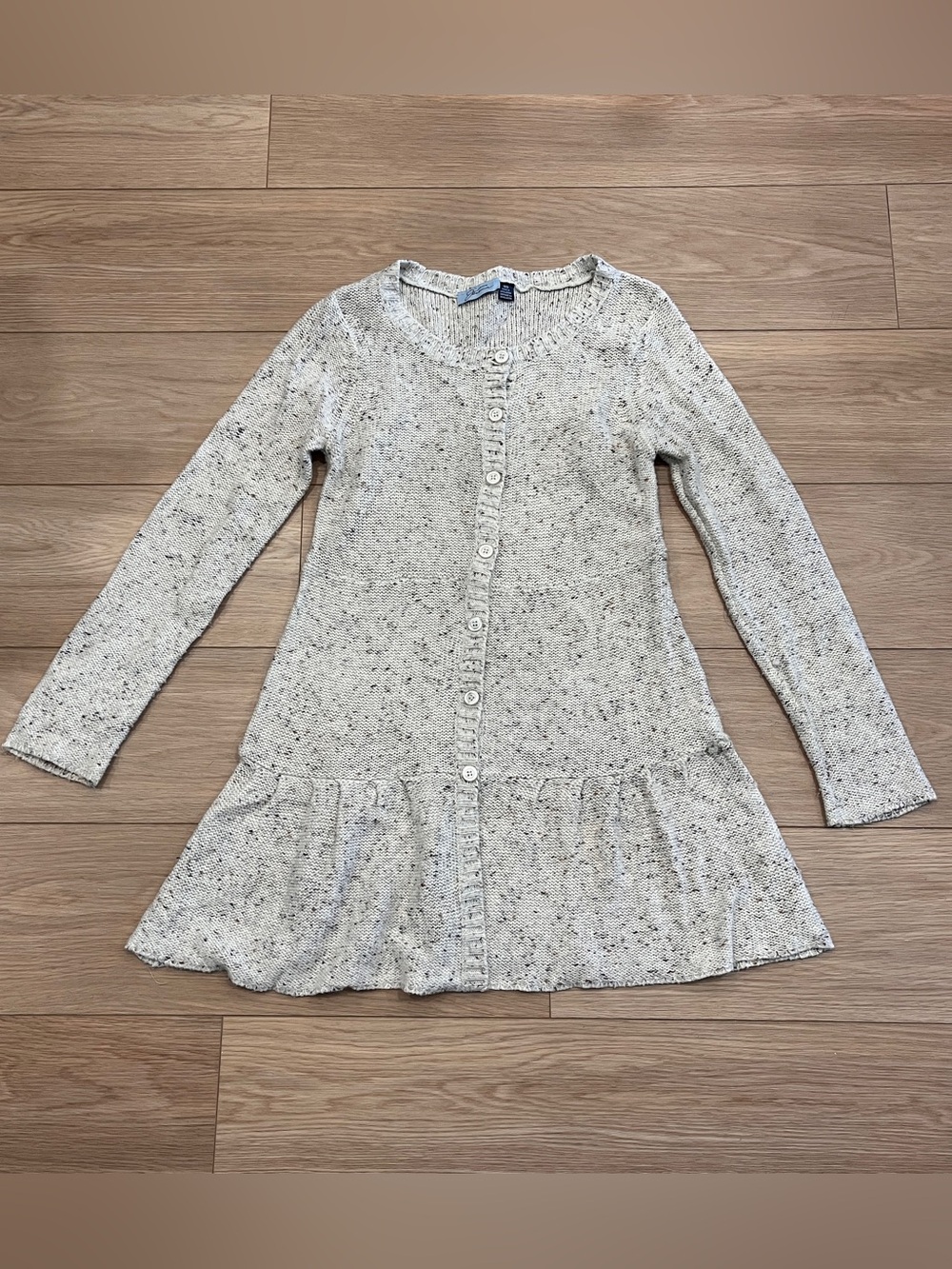 Jessica Cream Speckled Knit Ruffle Hem Button Front Cardigan Size M